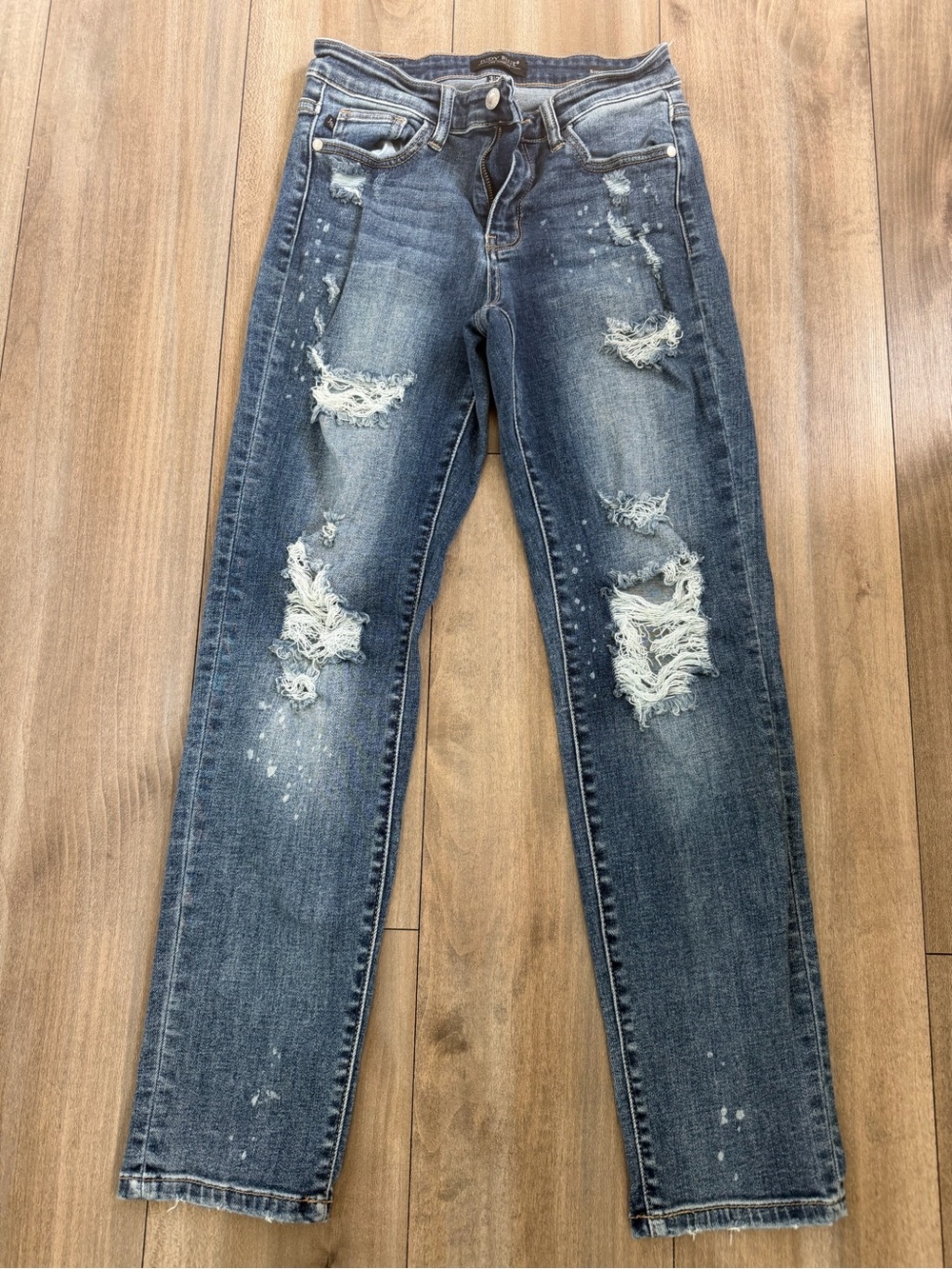 Judy Blue Dark Blue Boyfriend Fit Distressed Jeans
